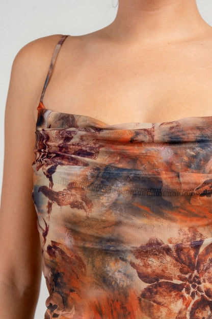 COWL NECK W SIDE LEG SLIT MIDI DRESS