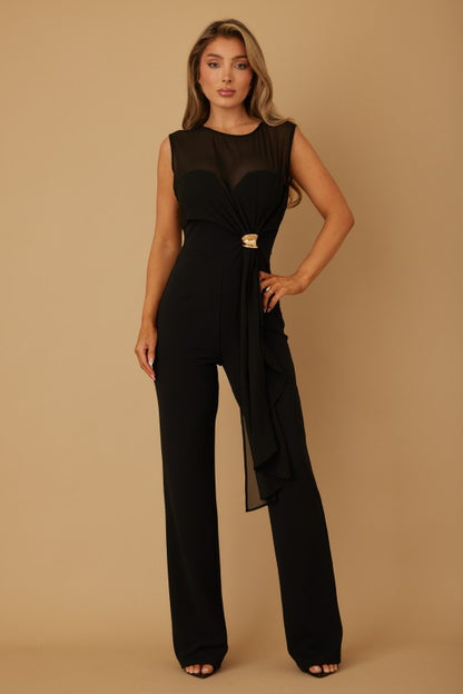 SHEER ELEGANT DRAPED JUMPSUIT