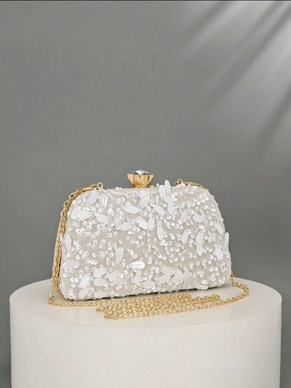 FLORAL PATTERN SEQUINED EVENING CLUTCH BAG