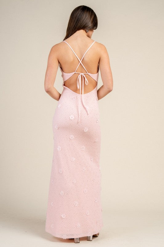 MAXI STRAPY DRESS WITH FLORAL APPLIQUE