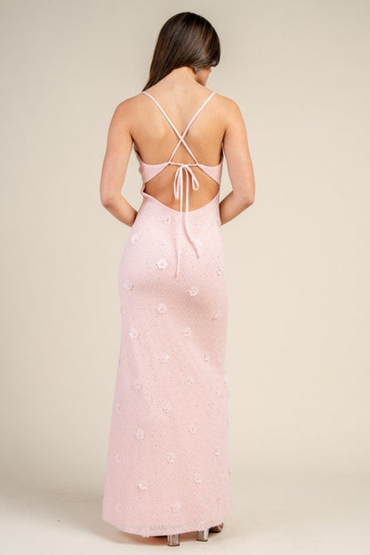 MAXI STRAPY DRESS WITH FLORAL APPLIQUE