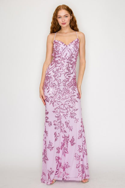 Sequin Embellished Criss Cross Maxi Dress