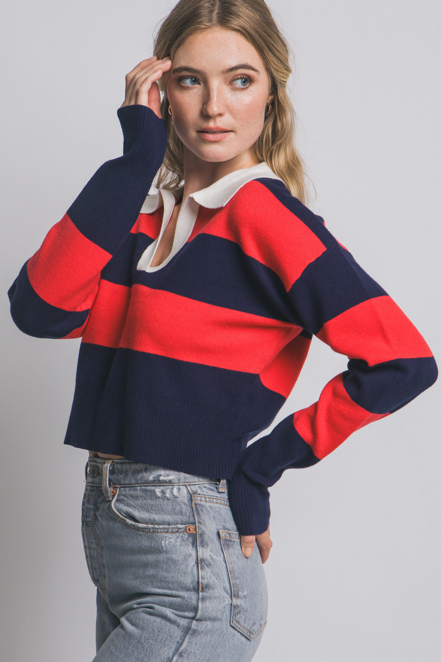 STRIPE POLO SWEATER