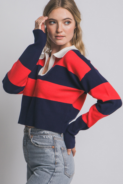 STRIPE POLO SWEATER
