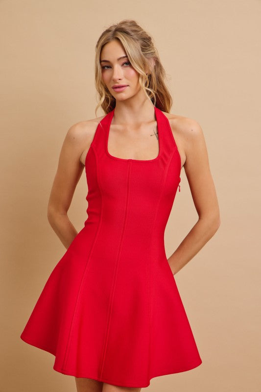 HALTER GLAMOUR BANDAGE MINI DRESS