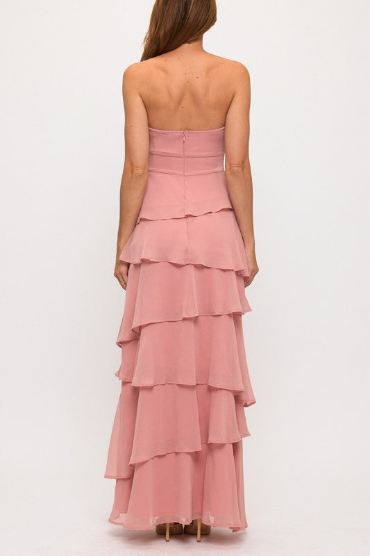 ASYMMETRICAL RUFFLE TIERED MAXI DRESS