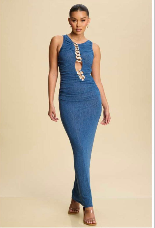 SPARKLE CHAIN INSERT JERSEY DRESS