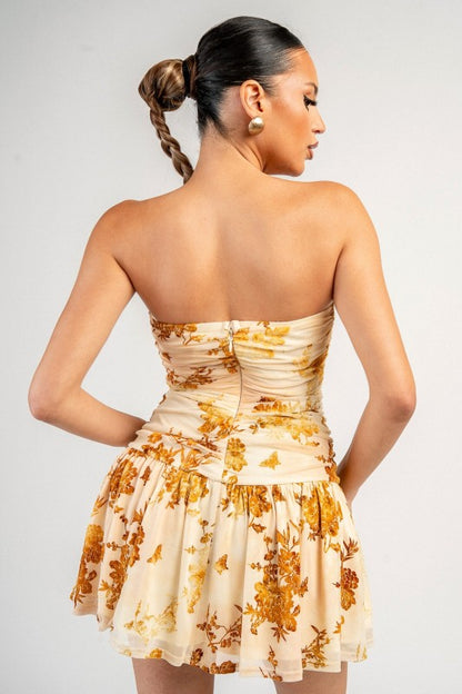 FLOCKING MESH PRINT MINI SUMMER DRESS