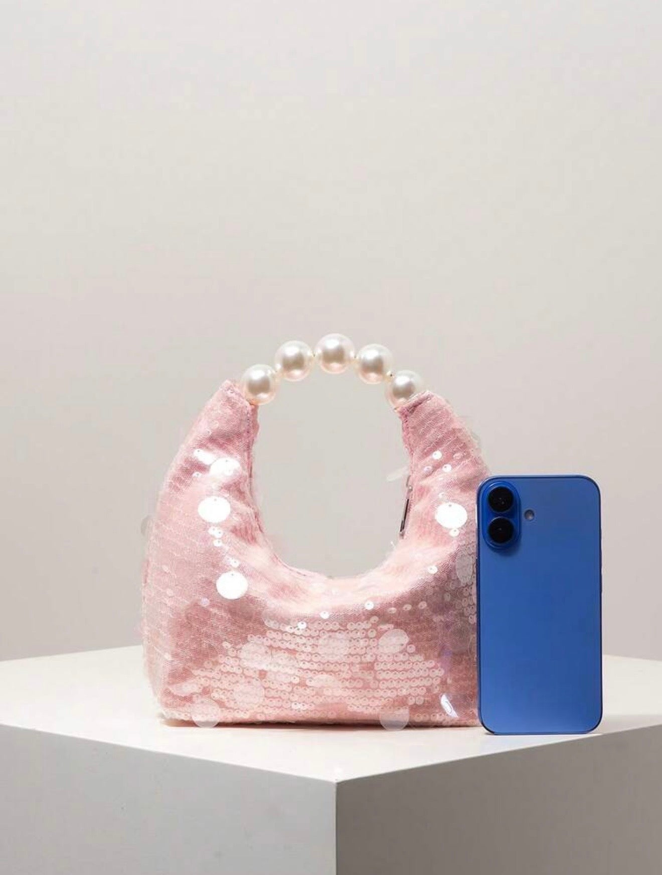 SEQUIN PARTY CLUTCH BAG WITH PEARL TOP HANDLE
