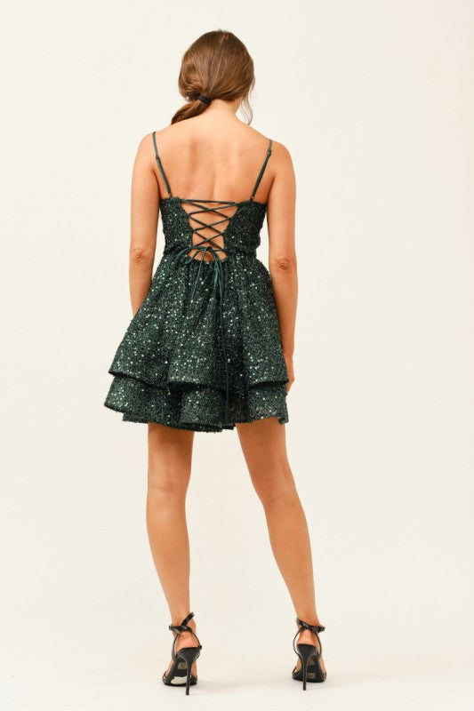 SEQUIN TIERED MINI COCKTAIL DRESS