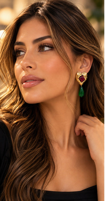 VINTAGE HEART SHAPED WATER DROP EARRINGS