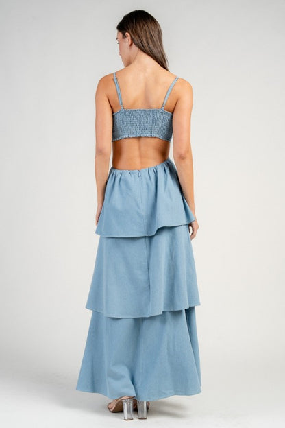 DENIM TIERED MAXI DRESS