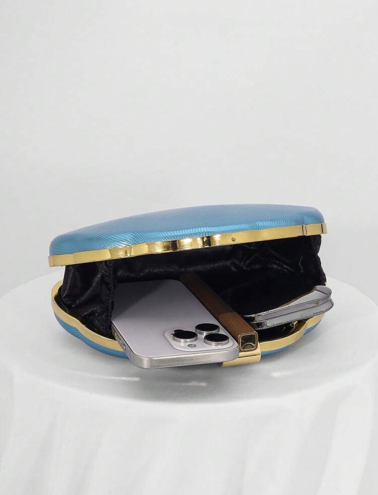 SEASHELL PU LEATHER BOX SHAPED EVENING CLUTCH BAG