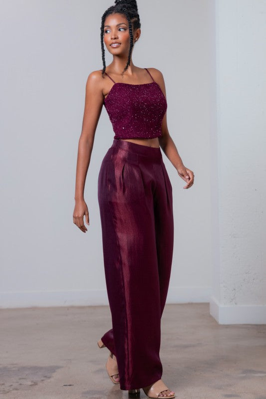 TWEEDED SLEEVELESS CROP TOP  & PANTS SETS