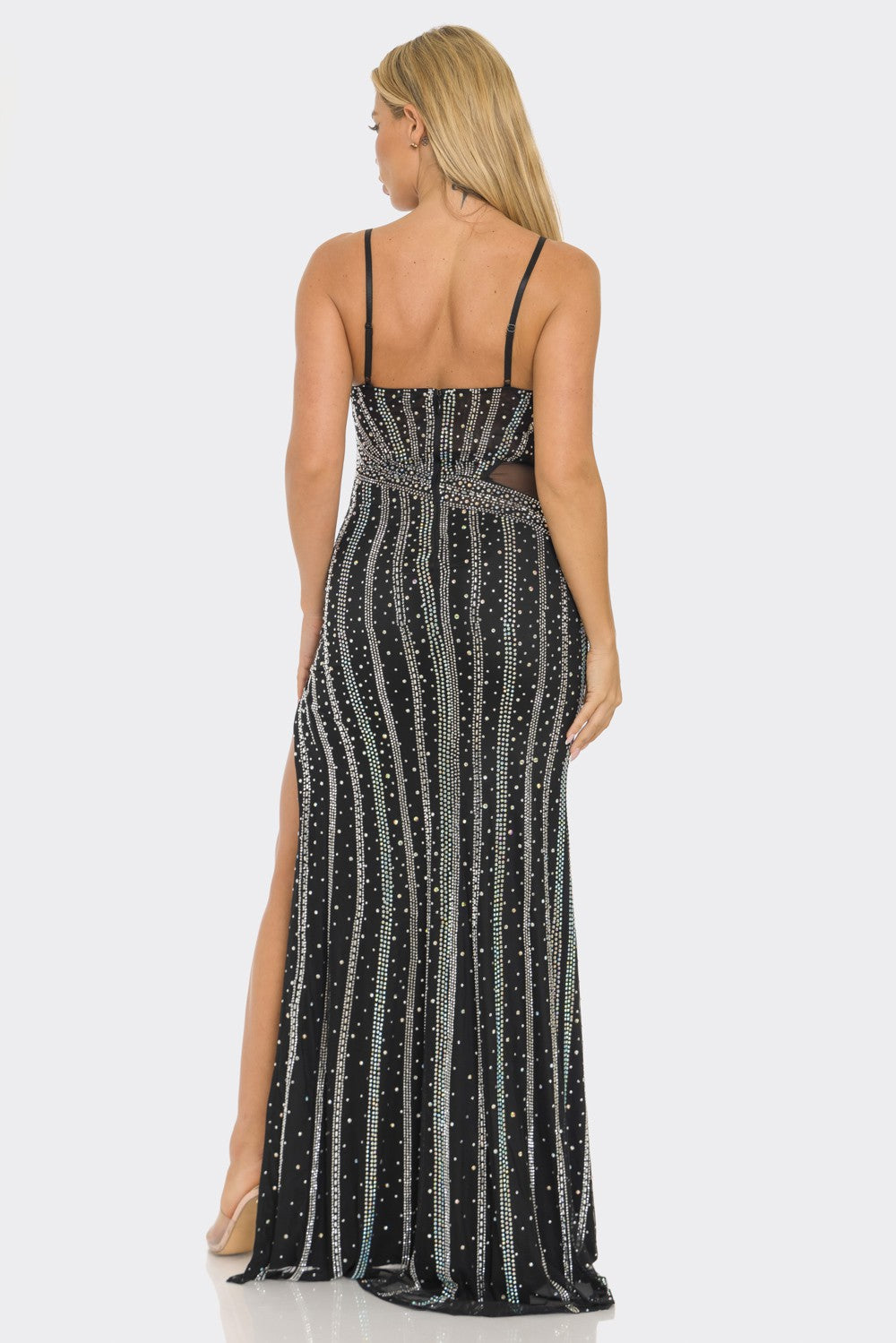 RHINESTONE V-NECK SLEEVELESS MAXI Cocktail DRESS