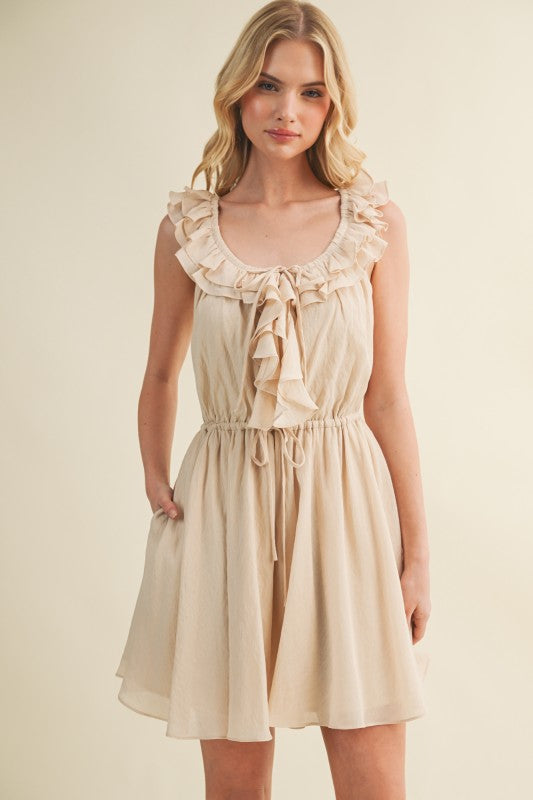 SLEEVELESS RUFFLE MINI DRESS