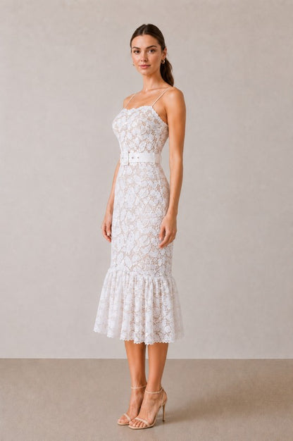 LACE FLOUNCE MIDI DRESS