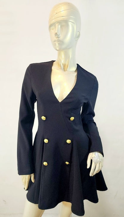 V NECK BLAZER DRESS WOTH GOLD BUTTONS