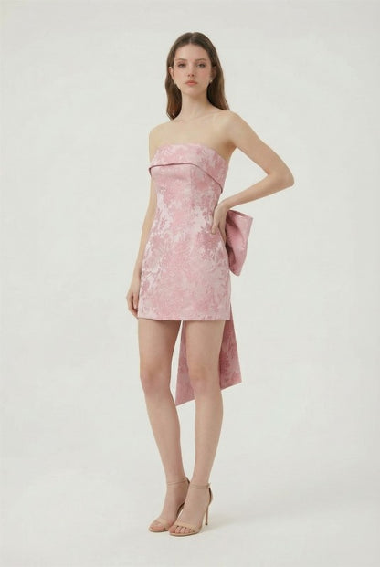BACK BOW DETAIL JACQUARD TUBE BODYCON MINI PARTY DRESS
