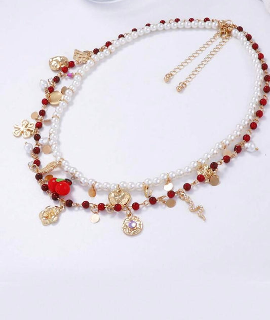 DOUBLE LAYER PEARL GLASS NECKLACE