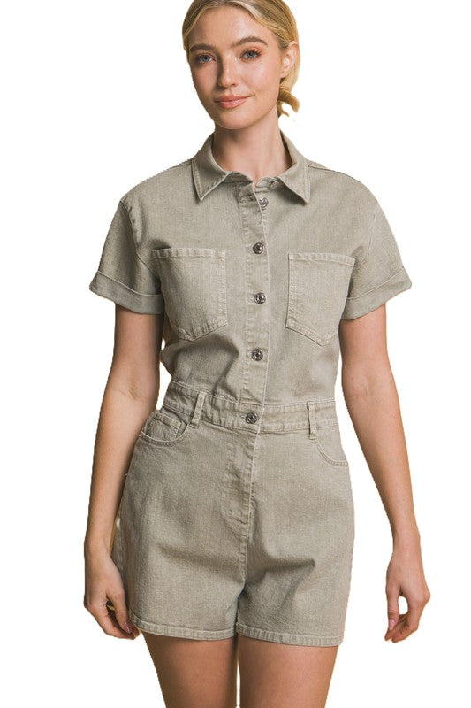 DENIM BUTTON DOWN ROMPER