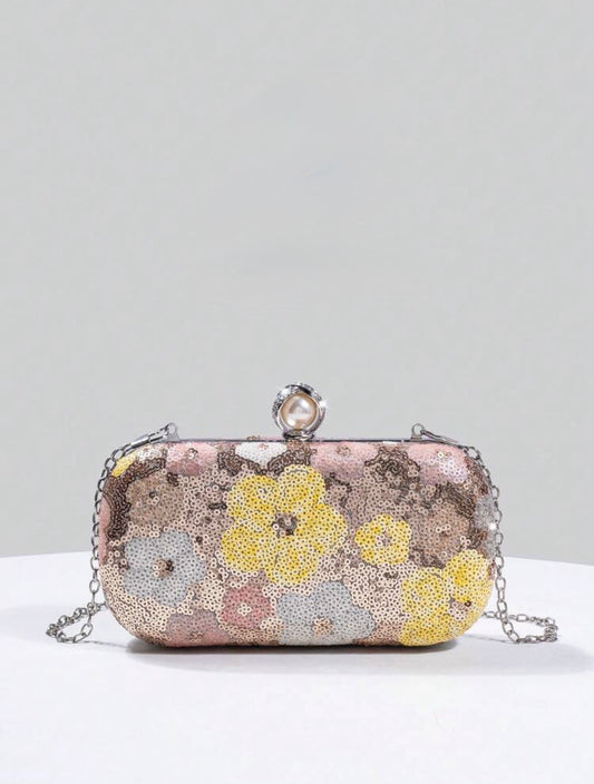 FLORAL SEQUIN EVENING CLUTCH BAG