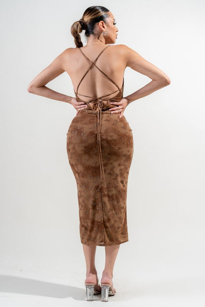 METALLIC MESH MIDI DRESS