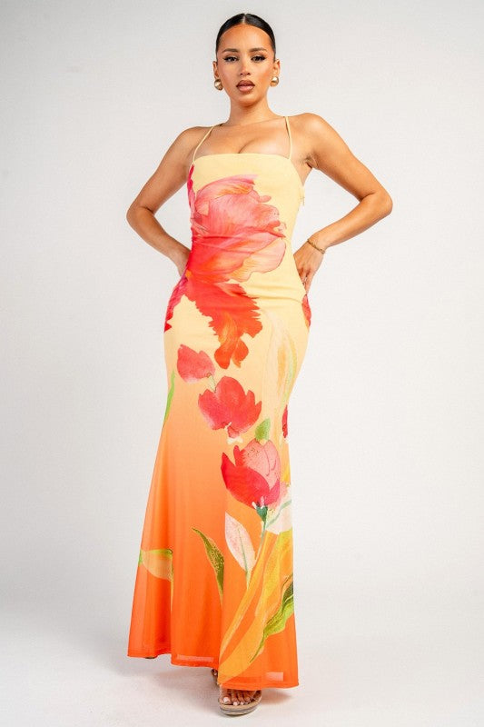 LACE-UP BACK MAXI DRESS