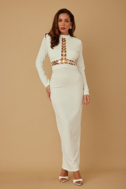 MULTI FLAT STONE MAXI DRESS