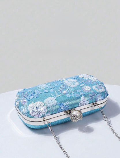 FLORAL SEQUIN EVENING CLUTCH BAG