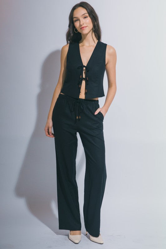 LINEN TIE FRONT VEST PANTS SET
