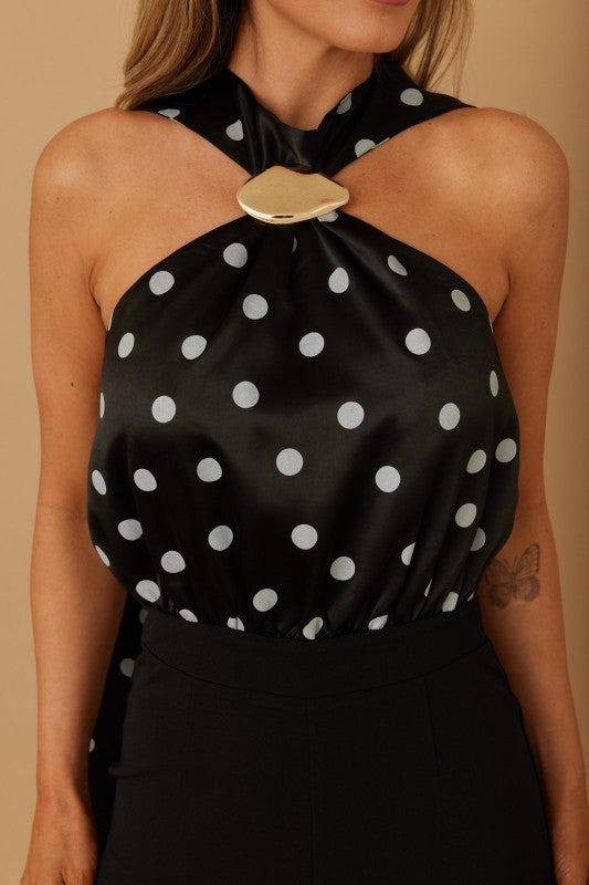 POLKA DOT LING SCARF TIE JUMPSUIT