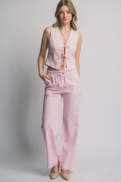 LINEN TIE FRONT VEST PANTS SET
