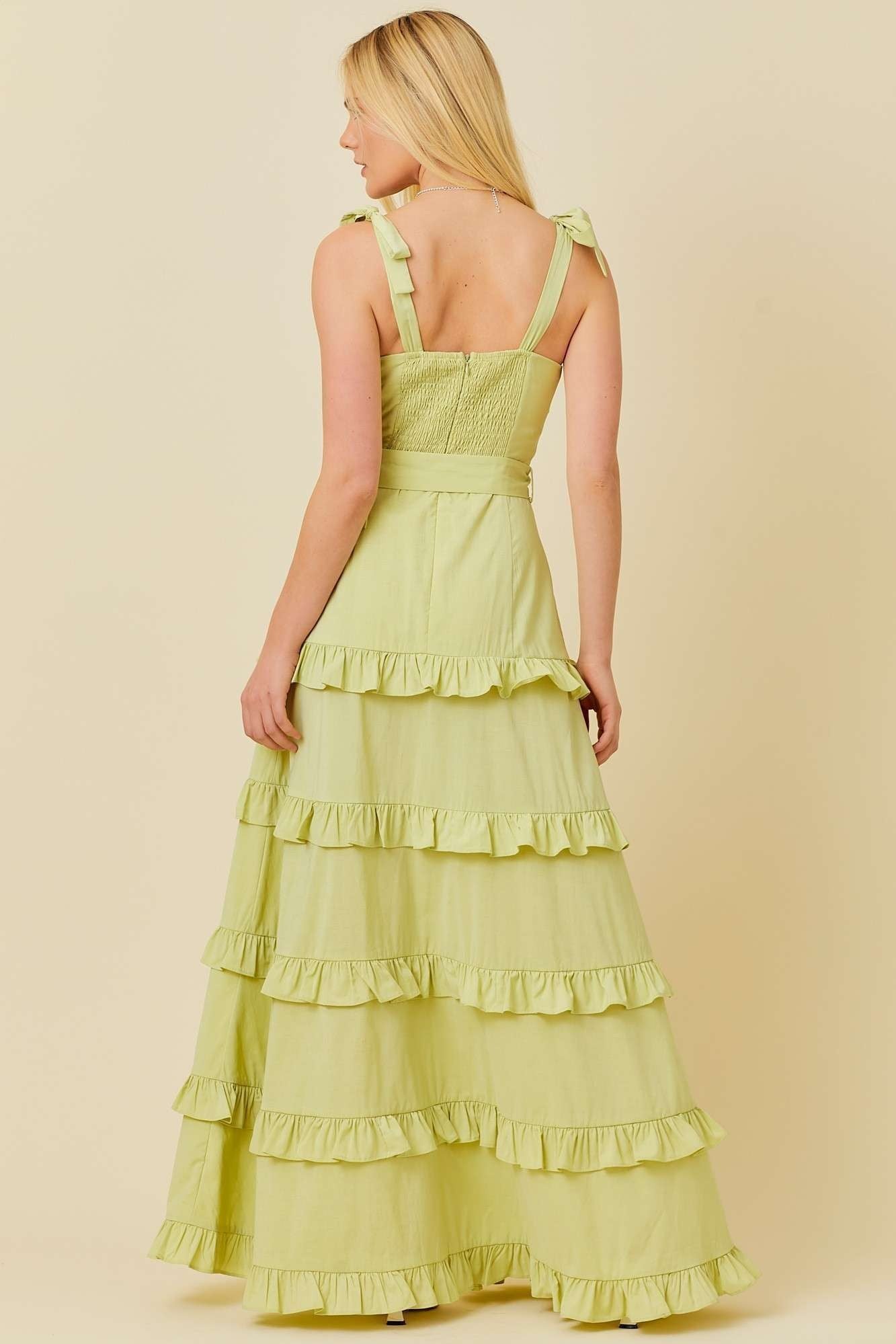 Summer Belt Ruffle Maxi Dress