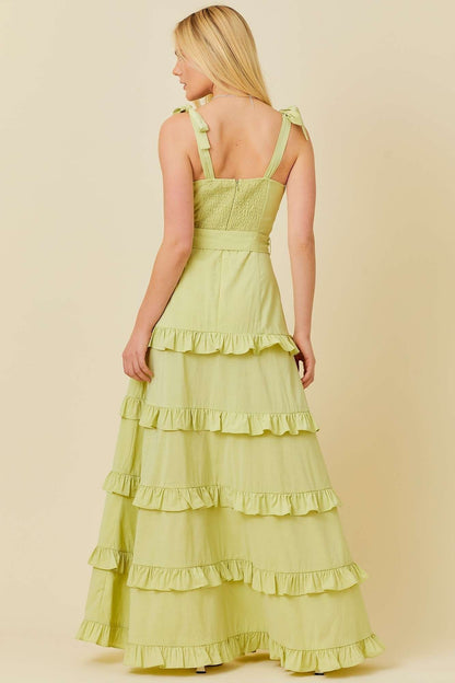 Summer Belt Ruffle Maxi Dress