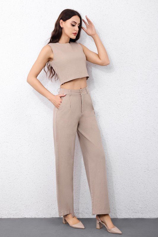 CROP TOP & WIDE LEG PANTS MATCHING SET