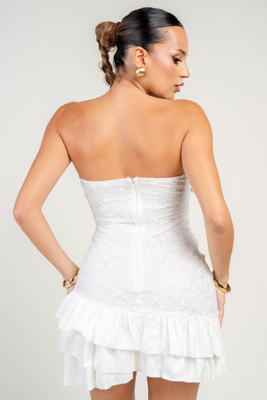 NOVELTY SEQUIN LACE WI SATIN BUBBLE MINI PARTY DRESS
