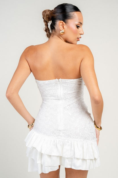 NOVELTY SEQUIN LACE WI SATIN BUBBLE MINI PARTY DRESS