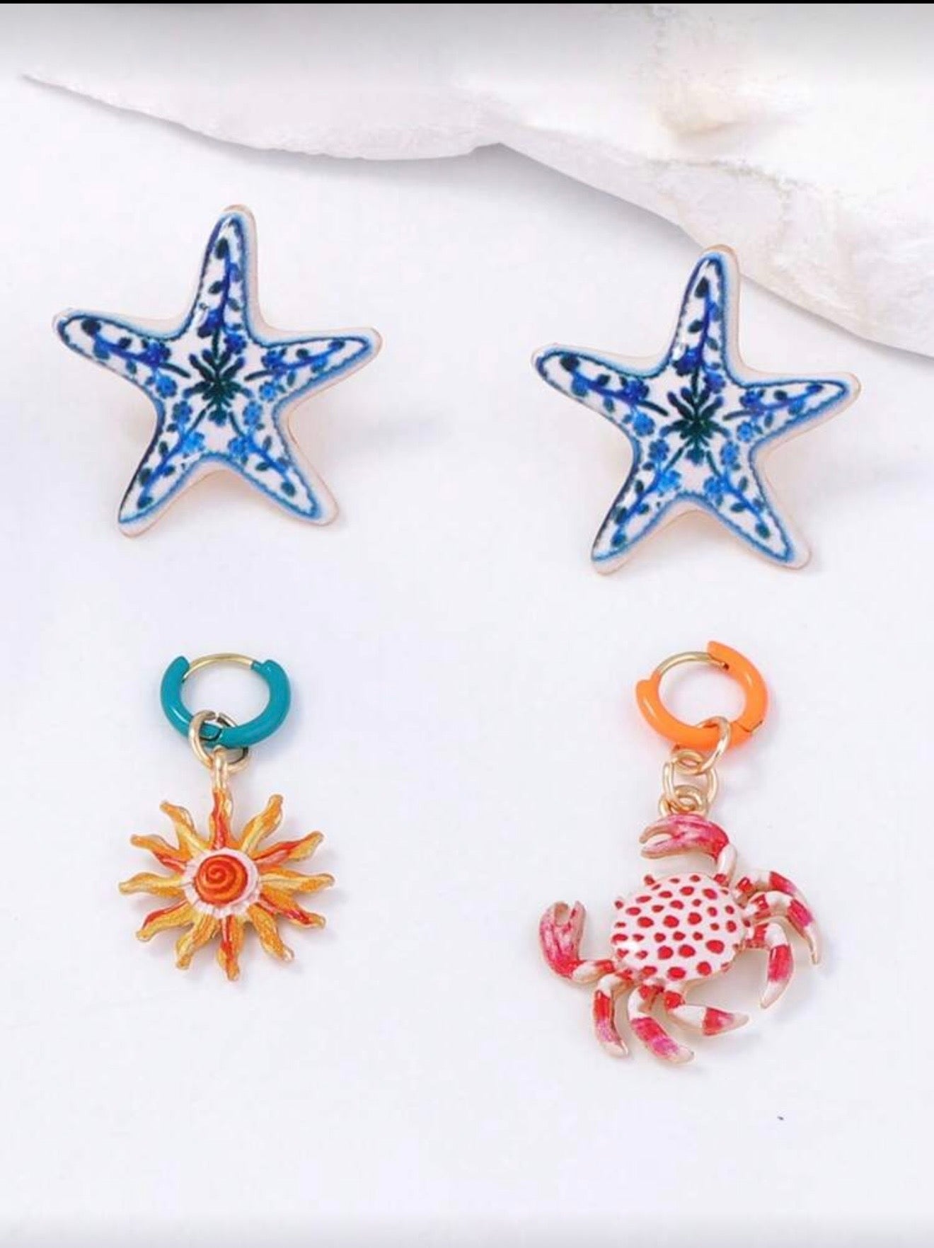 4 PCS STARFISH/CRAB EARRINGS SET