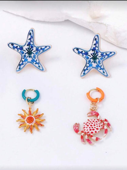 4 PCS STARFISH/CRAB EARRINGS SET