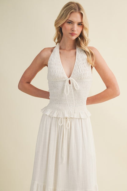 SMOCKED HALTER TOP