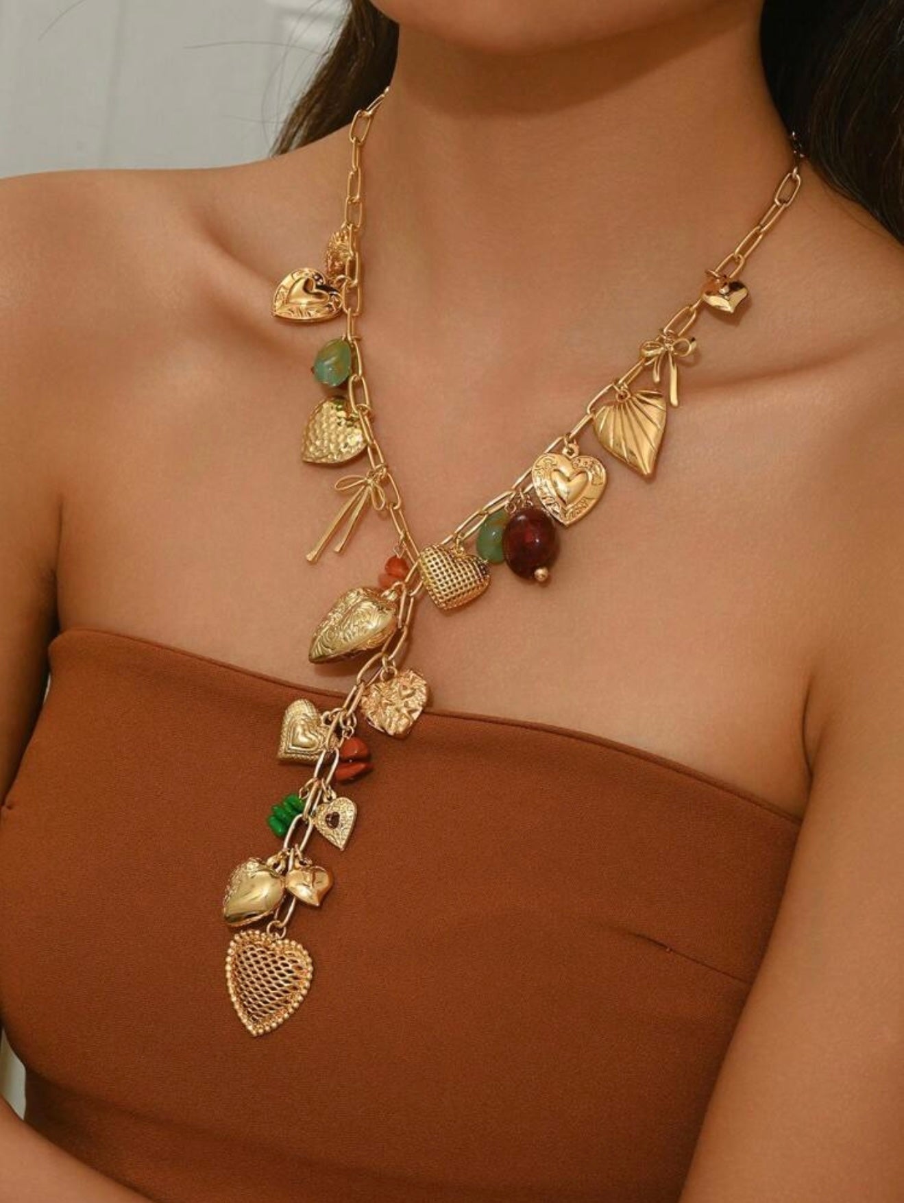GOLD HEARTS PENDANT Y LONG NECKLACE