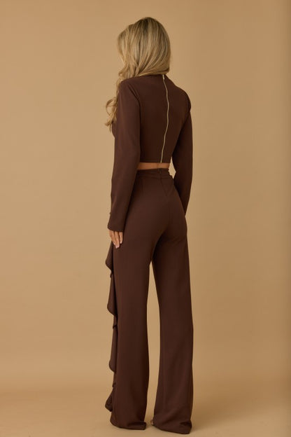 LONG SLEEVES CROP TOP PANTS SET