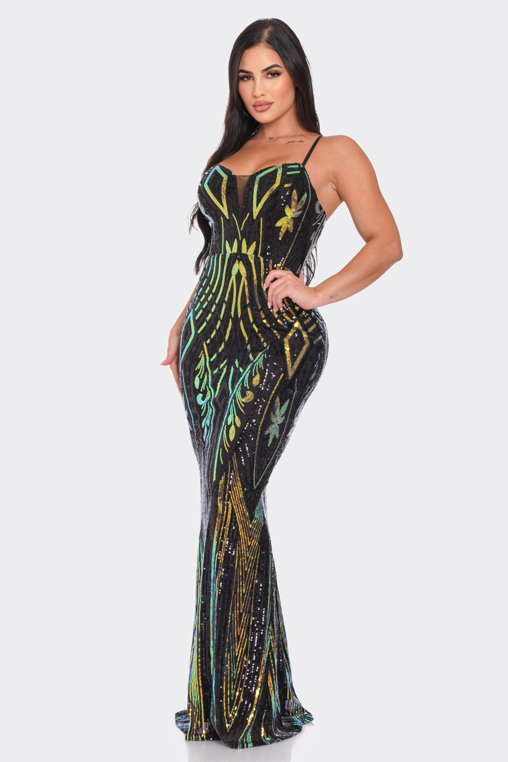 MULTI COLORED SEQUIN MAXI Cocktail  DRESS