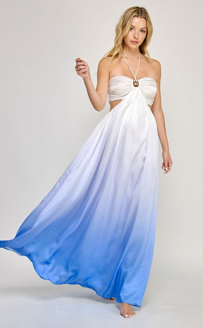 OMBRE STARFISH TRIM HALTER NECK MAXI DRESS