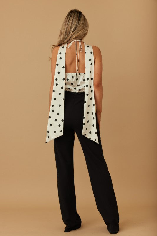 POLKA DOT LING SCARF TIE JUMPSUIT