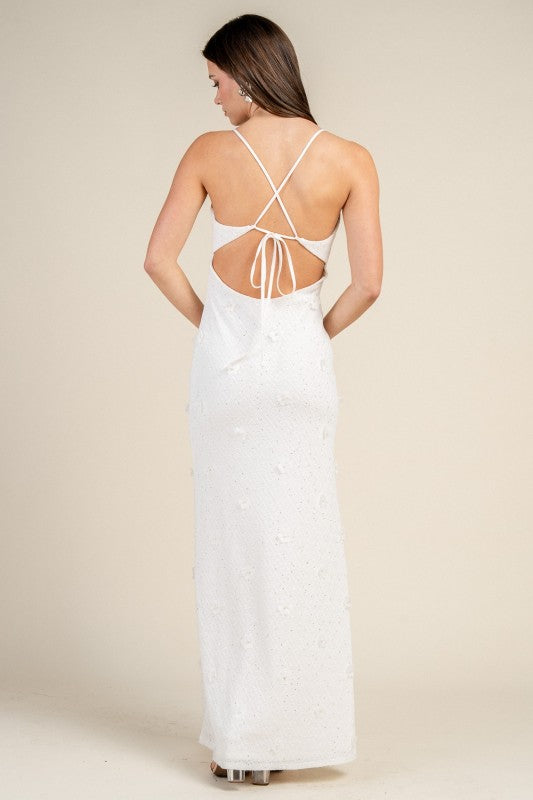 MAXI STRAPY DRESS WITH FLORAL APPLIQUE