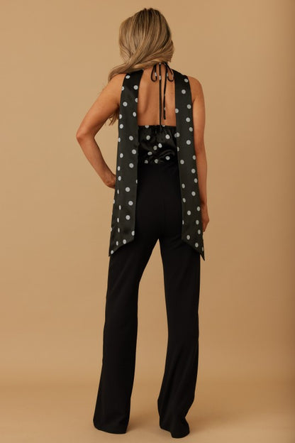 POLKA DOT LING SCARF TIE JUMPSUIT