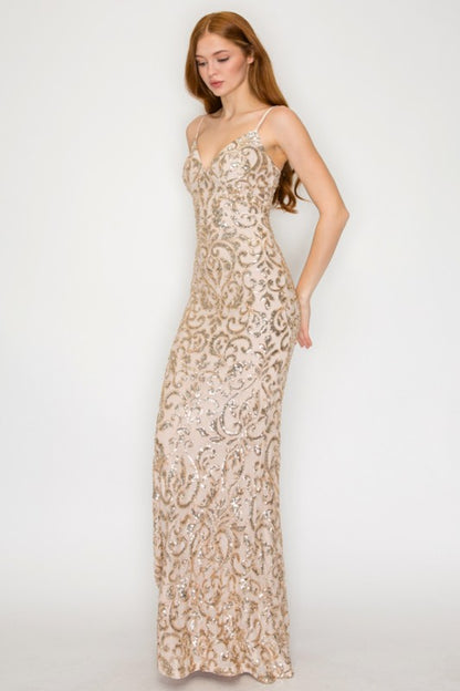 SEQUIN EMBELLISHED CORSET MAXI MERMAID COCKTAIL DRESS