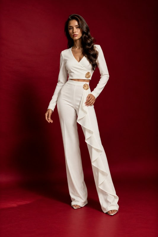 LONG SLEEVES CROP TOP PANTS SET
